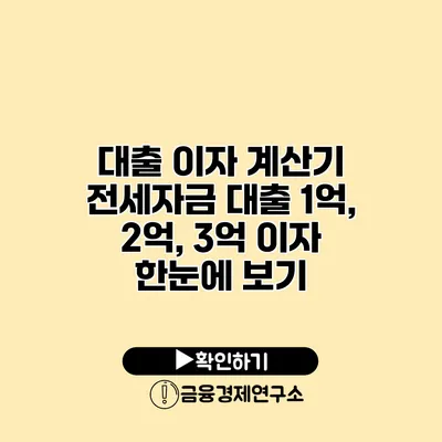 대출 이자 계산기 전세자금 대출 1억, 2억, 3억 이자 한눈에 보기