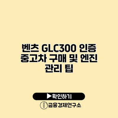 벤츠 GLC300 인증 중고차 구매 및 엔진 관리 팁