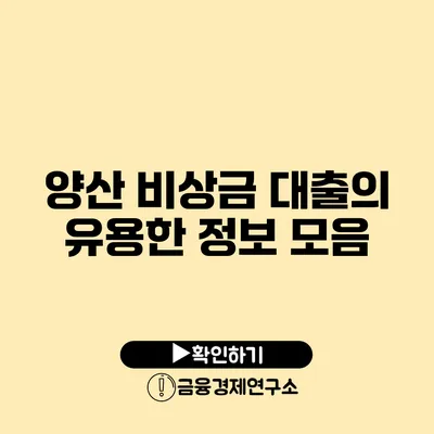 양산 비상금 대출의 유용한 정보 모음