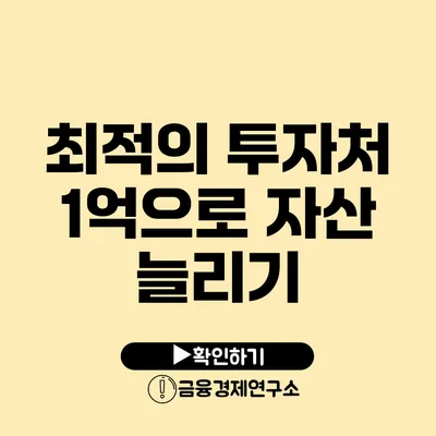 최적의 투자처 1억으로 자산 늘리기