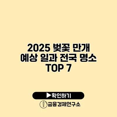 2025 벚꽃 만개 예상 일과 전국 명소 TOP 7