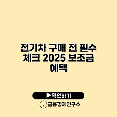 전기차 구매 전 필수 체크 2025 보조금 혜택